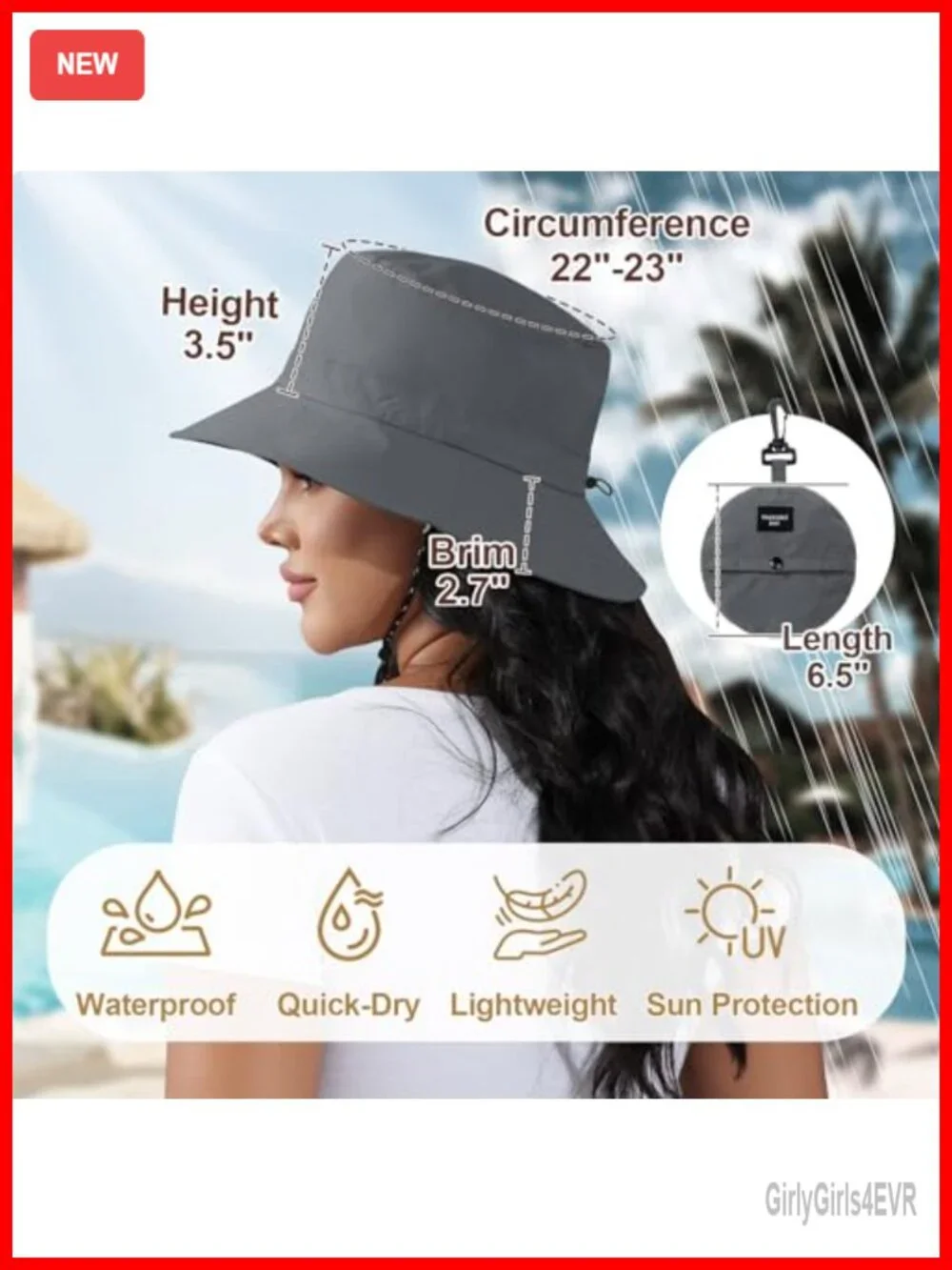 Waterproof UV Protection Packable Bucket Hat - Adjustable